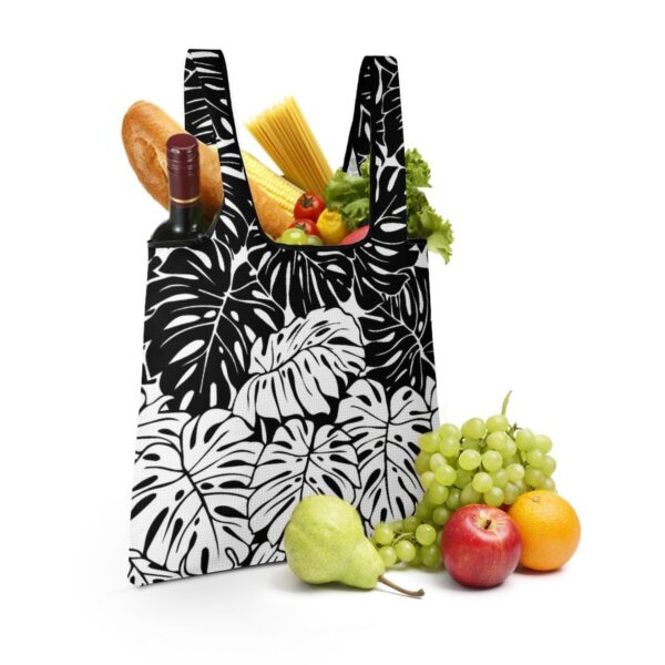 Lightweight Folding Shopping Painted Black and White Leaf Simple Handbag Reusable Grocery Totebag Supermarket Satchel Bag 6