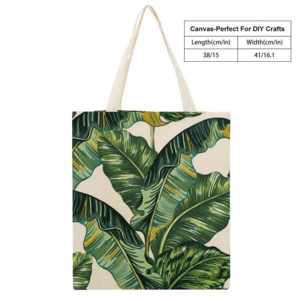 Custom Canvas Bags Shopper Shoulder Bag Women Handbags Green Large Leaf Print Shopping Casual Grocery Tote Customizable Pattern 2