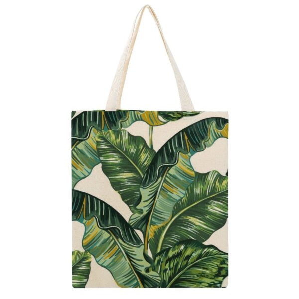 Custom Canvas Bags Shopper Shoulder Bag Women Handbags Green Large Leaf Print Shopping Casual Grocery Tote Customizable Pattern 1