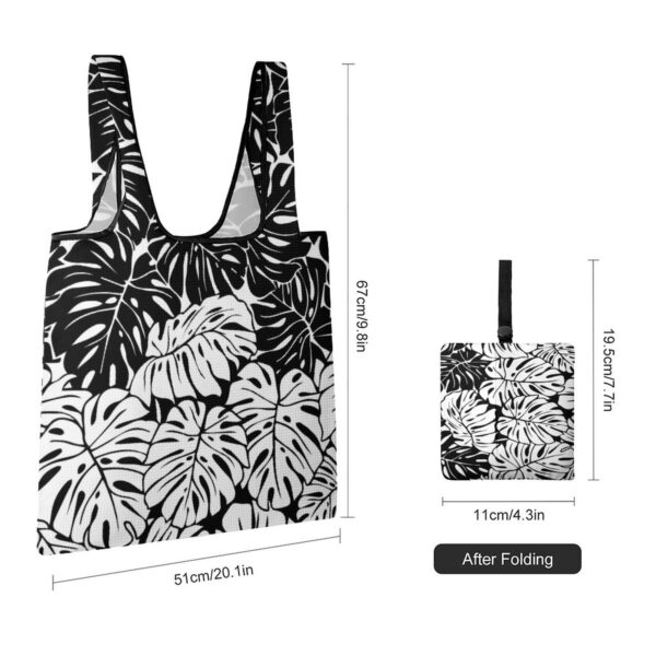 Lightweight Folding Shopping Painted Black and White Leaf Simple Handbag Reusable Grocery Totebag Supermarket Satchel Bag 2