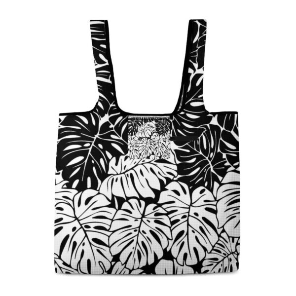 Lightweight Folding Shopping Painted Black and White Leaf Simple Handbag Reusable Grocery Totebag Supermarket Satchel Bag 3