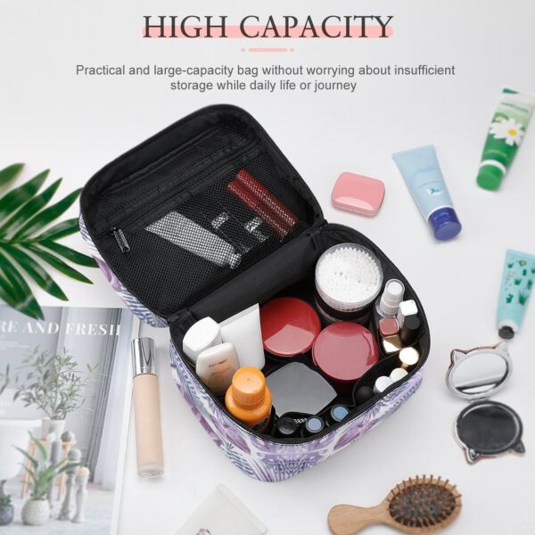 Customized Pattern Makeup Bag Purple Leaf Print Makeup Bag Women Multifunction Cosmetic Bag Toiletries Organizer Storage Bag 4