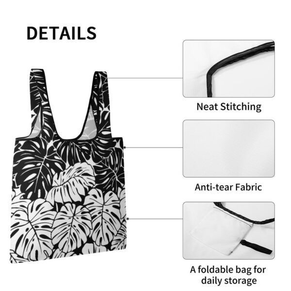 Lightweight Folding Shopping Painted Black and White Leaf Simple Handbag Reusable Grocery Totebag Supermarket Satchel Bag 5