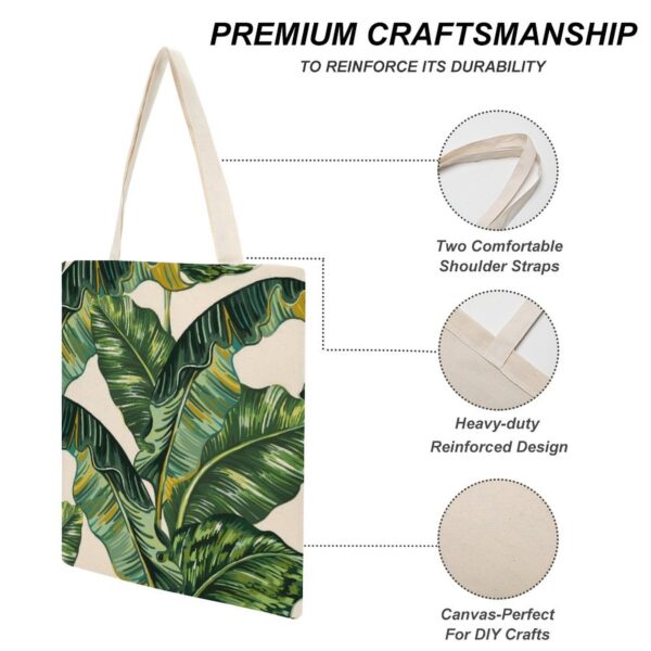 Custom Canvas Bags Shopper Shoulder Bag Women Handbags Green Large Leaf Print Shopping Casual Grocery Tote Customizable Pattern 3