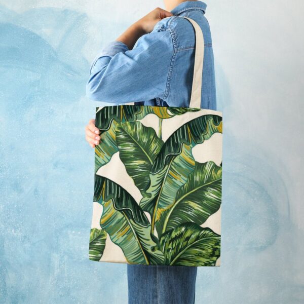 Custom Canvas Bags Shopper Shoulder Bag Women Handbags Green Large Leaf Print Shopping Casual Grocery Tote Customizable Pattern 6