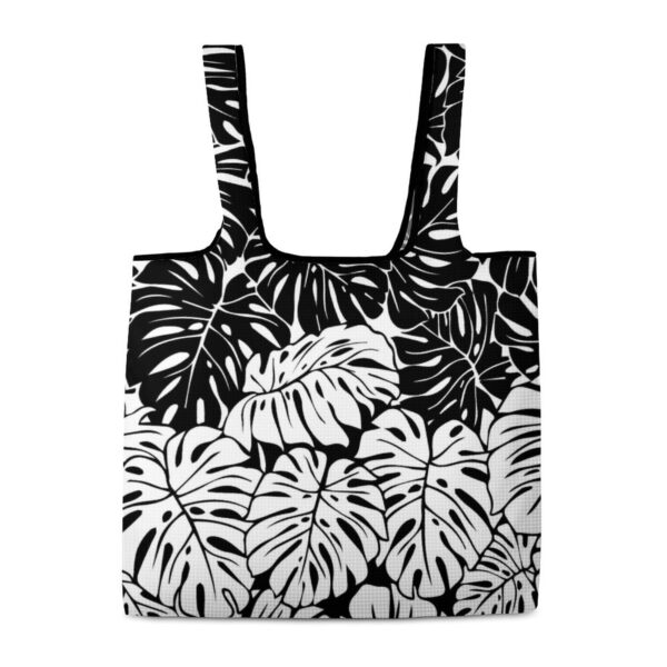 Lightweight Folding Shopping Painted Black and White Leaf Simple Handbag Reusable Grocery Totebag Supermarket Satchel Bag 1